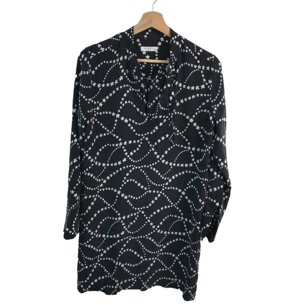 EQUIPMENT Silk mini Dress  Blue Star Print Geometric‎ Long Sleeve XS/TP